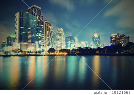 Bangkok city downtown at night with reflection of skyline, Bangk Bangkok city downtown at night with reflection of skyline, Bangk 19121662