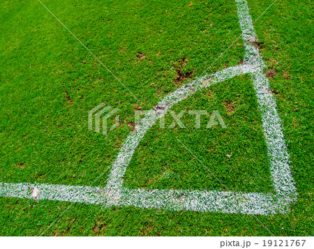 Green soccer field , Corner Kick from top view Green soccer field , Corner Kick from top view 19121767