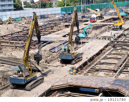 excavator on a building site on a sunny day 19121780