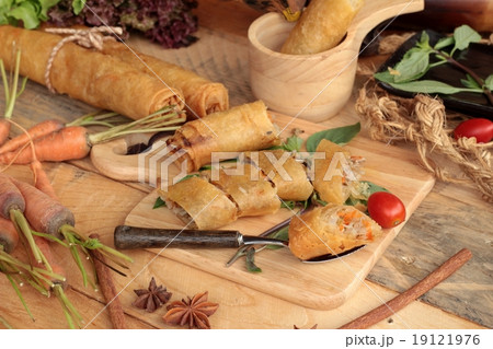 Fried spring rolls traditional for appetizer food. 19121976