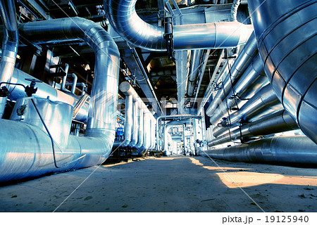Industrial zone, Steel pipelines in blue tones 19125940