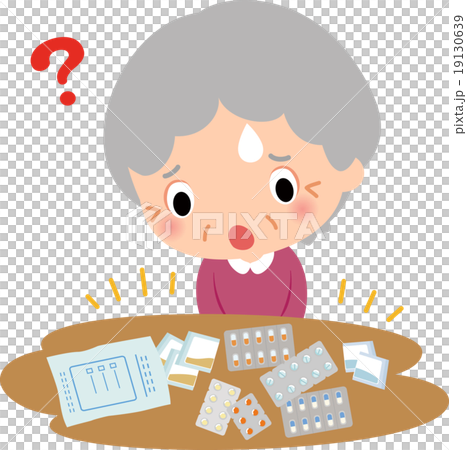 Senior women confused with lots of prescription drugs 19130639