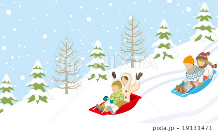 そり遊びする子供達 雪斜面のイラスト素材 19131471 Pixta