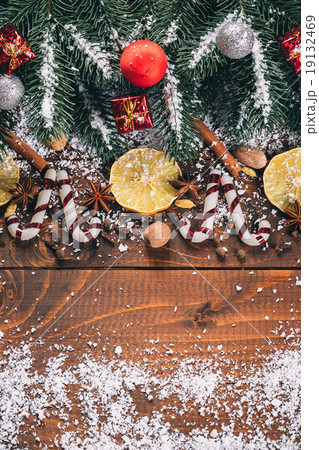 Beautiful Christmas wooden background with snow Beautiful Christmas wooden background with snow 19132469