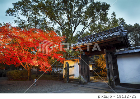 旧細川刑部邸のライトアップ紅葉の写真素材