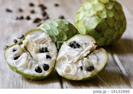 custard apples on a wooden surface 19132990