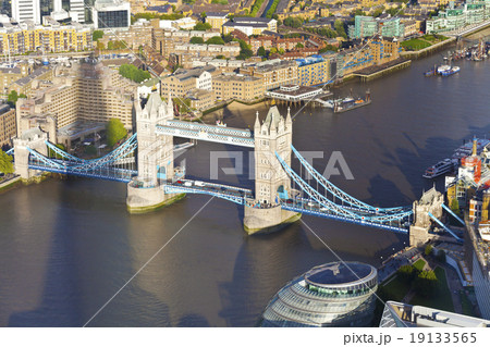 Aerial view of Tower Bridge in London Thames river 19133565