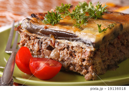 Portion of delicious Greek moussaka on the plate Portion of delicious Greek moussaka on the plate 19136018
