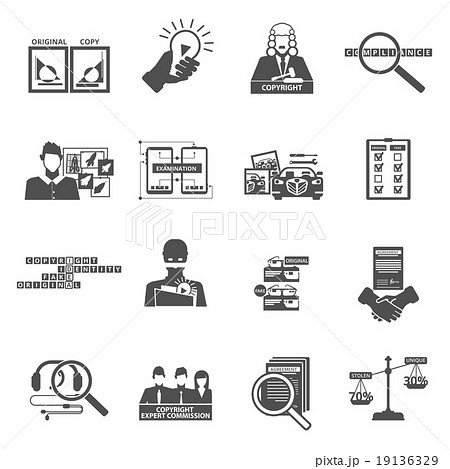 Compliance copyright law black icons set 19136329