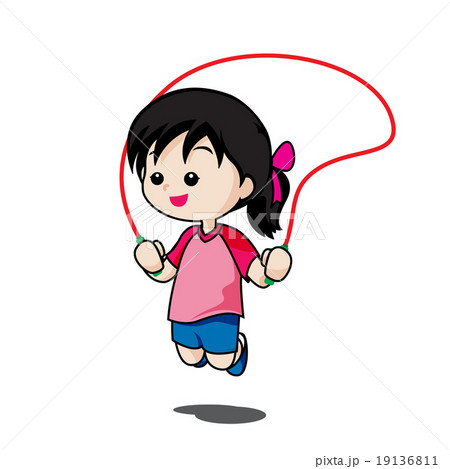 Cute Little Girl Playing Jump Rope Isolated Onのイラスト素材