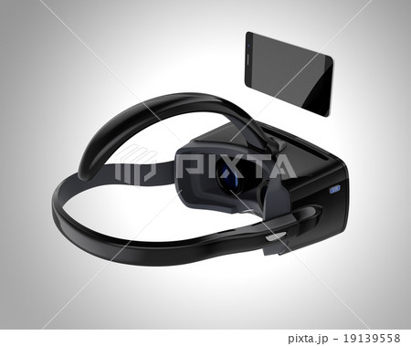 スマートフォンを用いたヘッドマウント式VR装置。オリジナルデザイン 切り抜きパス付き スマートフォンを用いたヘッドマウント式VR装置。オリジナルデザイン 切り抜きパス付き 19139558