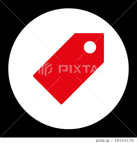 Tag flat red and white colors round button 19143170