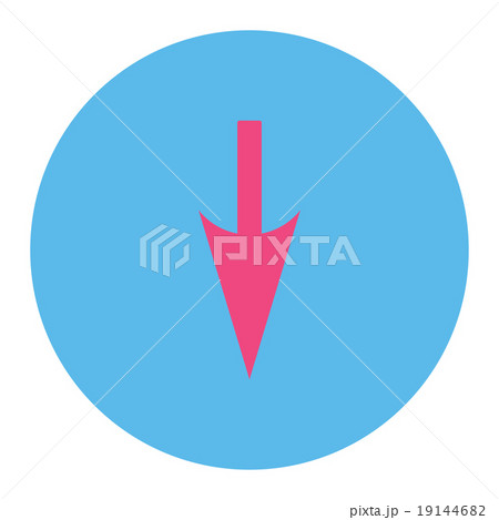 Sharp Down Arrow flat pink and blue colors round button 19144682