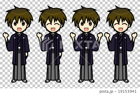 会話 表情イラスト集 和服 男性 ガッツポーズ1のイラスト素材