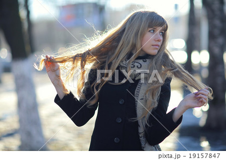 modest shy girl portrait on Spring Street 19157847