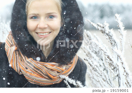 girl in a mink coat winter snow 19159001