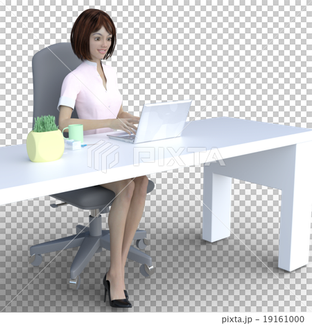 パソコンを使う女性　perming3DCGイラスト素材 19161000