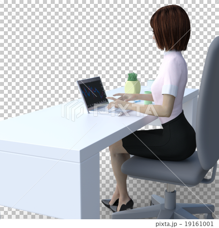 使用個人計算機perming3DCG例證材料的婦女 使用個人計算機perming3DCG例證材料的婦女 19161001