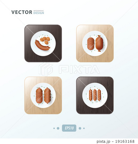 sausages, Hot dog Icons design food on wood 19163168