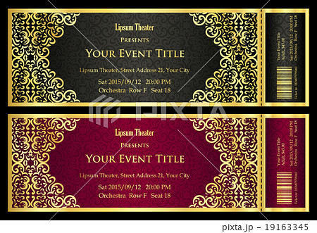 Vintage black and red ticket with golden ornament 19163345