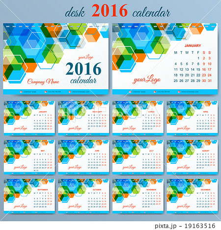 Vector template desk calendar 2016 years . Week 19163516