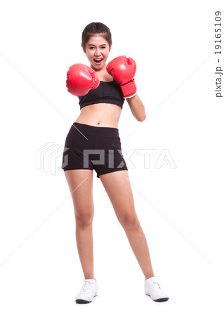 Fitness woman with the red boxing gloves Fitness woman with the red boxing gloves 19165109