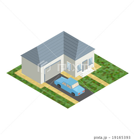 White isometric house with blue car White isometric house with blue car 19165393