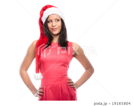 Woman mixed race santa helper hat portrait Woman mixed race santa helper hat portrait 19165804