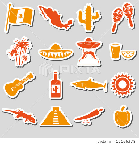 Mexico country theme symbols stickers set eps10 19166378