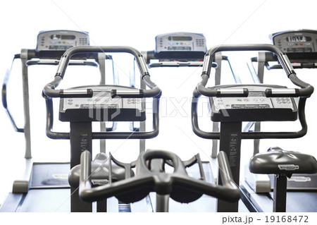 Gym interior close up, machinery and weightlifting 19168472