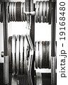 Gym interior close up, machinery and weightlifting 19168480