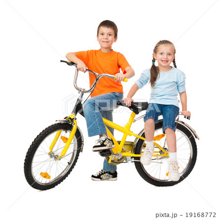 boy and girl on bicycle isolated on white boy and girl on bicycle isolated on white 19168772