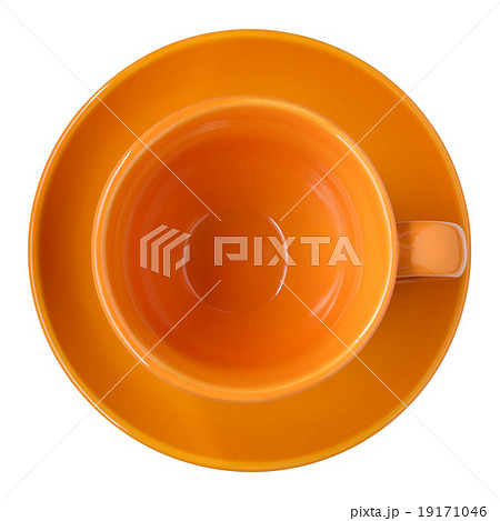 empty orange cup and saucer top view empty orange cup and saucer top view 19171046