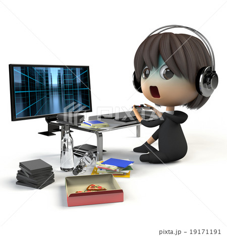 散らかった部屋でゲームをして青ざめている人物 19171191