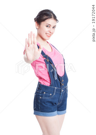 pretty young woman showing stop gesture pretty young woman showing stop gesture 19172044