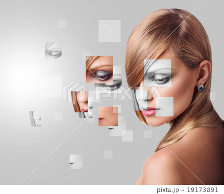 Perfect female face made of different faces Perfect female face made of different faces 19173891