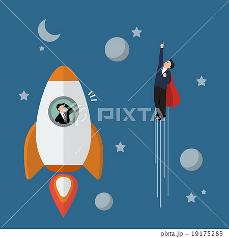 Superhero fly pass businessman on a rocket Superhero fly pass businessman on a rocket 19175283