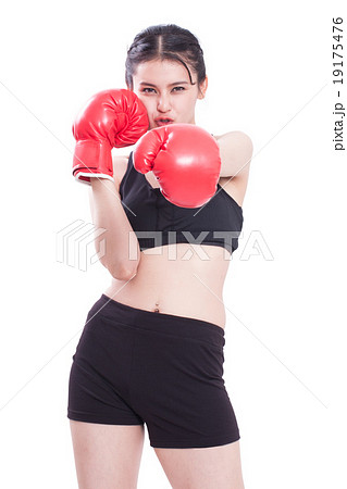 Fitness woman with the red boxing gloves Fitness woman with the red boxing gloves 19175476