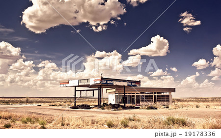 Old gas station in ghost town along the route 66 19178336