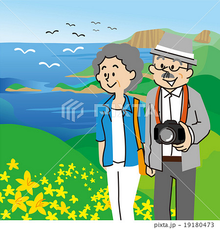 北海道礼文島を旅行する老夫婦 19180473
