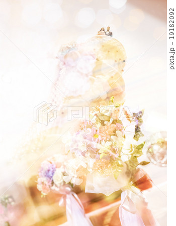 wedding cake on soft flower background wedding cake on soft flower background 19182092