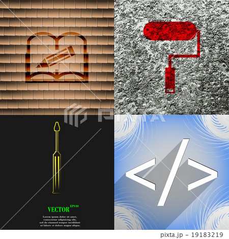 Set of abstract backgrounds with different web ico 19183219