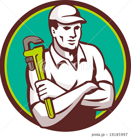 Plumber Monkey Wrench Arms Crossed Circle Retro Plumber Monkey Wrench Arms Crossed Circle Retro 19185997