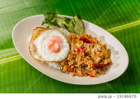 ガパオライス　タイのグルメ　 Phad Bai Gaprao Gai Sap Thai dish 19186670