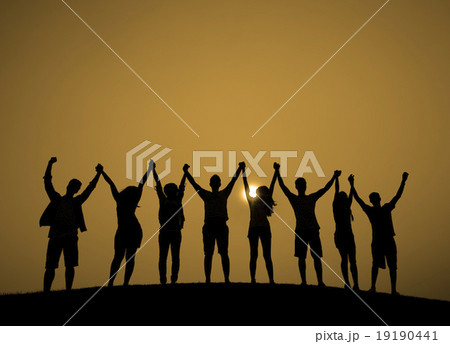 Group Of People Celebration Cheerful Sunset Concept 19190441