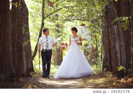 bride and groom at a wedding in summer nature 19192578