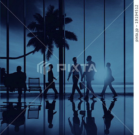 Back Lit Business People Traveling Airplane Airport Concept 19194512