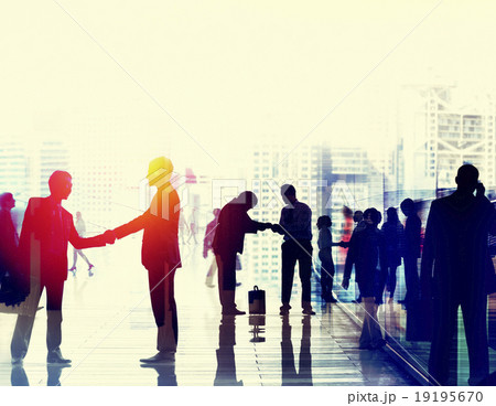 Business People Walking Commuter Rush Hour Handshake Concept 19195670