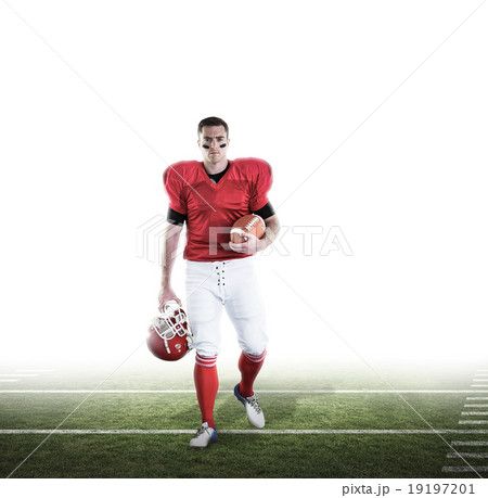 Composite image of portrait of american football player walking 19197201