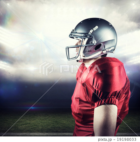 Composite image of side view of sportsman standing 19198033